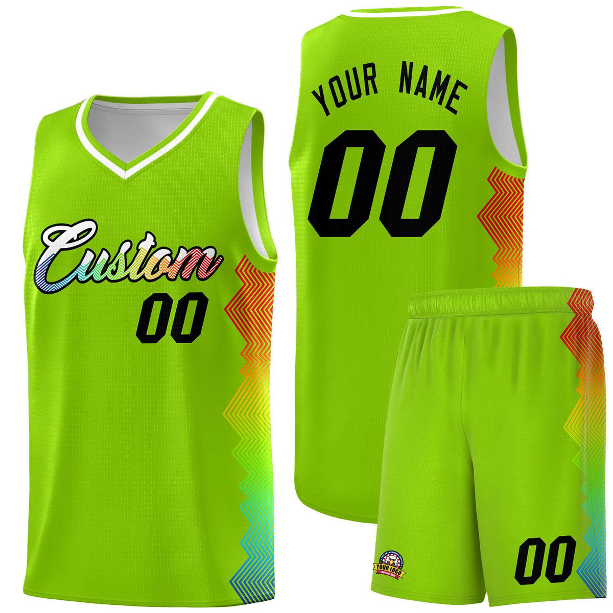 Custom Neon Green Denver Nuggets Rainbow Side Sports Uniform Basketball Jersey|KXKSHOP
