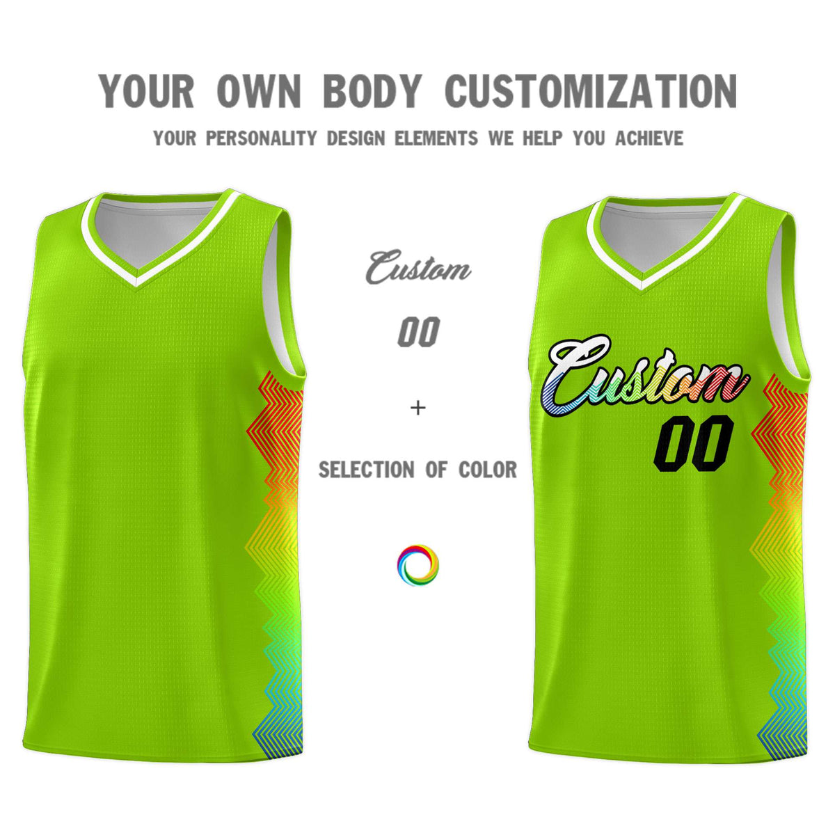Custom Neon Green Denver Nuggets Rainbow Side Sports Uniform Basketball Jersey|KXKSHOP