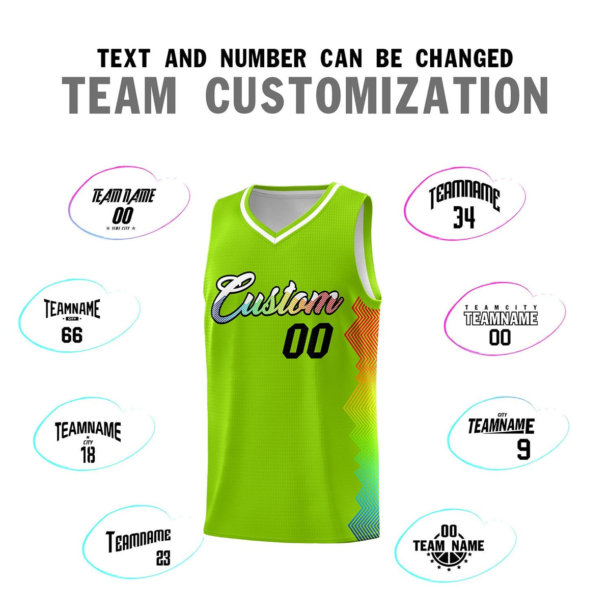 Custom Neon Green Denver Nuggets Rainbow Side Sports Uniform Basketball Jersey|KXKSHOP