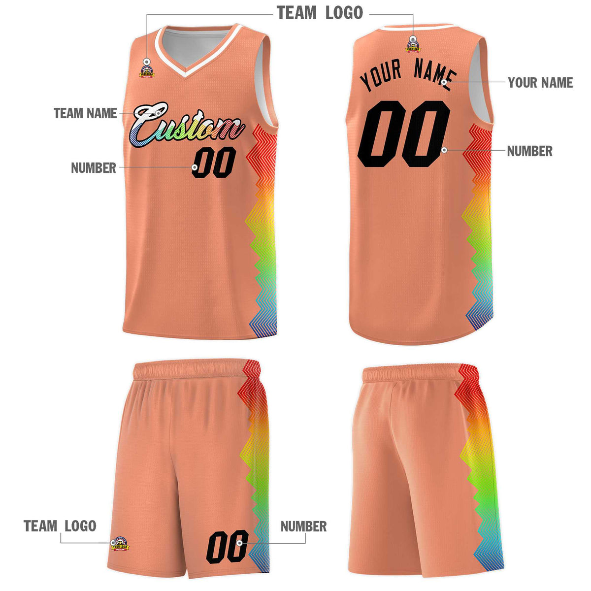 Custom Orange Denver Nuggets Rainbow Side Sports Uniform Basketball Jersey|KXKSHOP