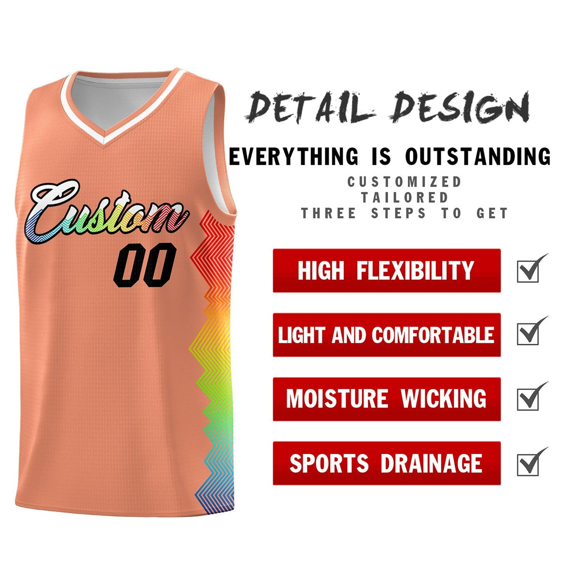 Custom Orange Denver Nuggets Rainbow Side Sports Uniform Basketball Jersey|KXKSHOP