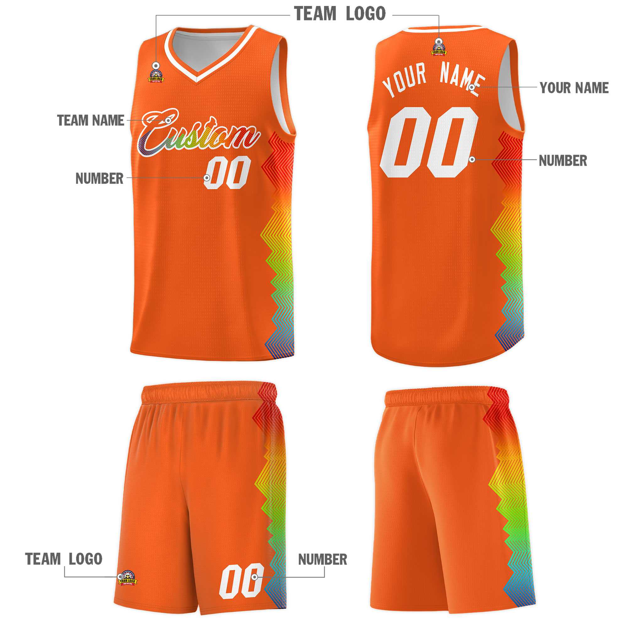 Custom Orange Denver Nuggets Rainbow Side Sports Uniform Basketball Jersey|KXKSHOP