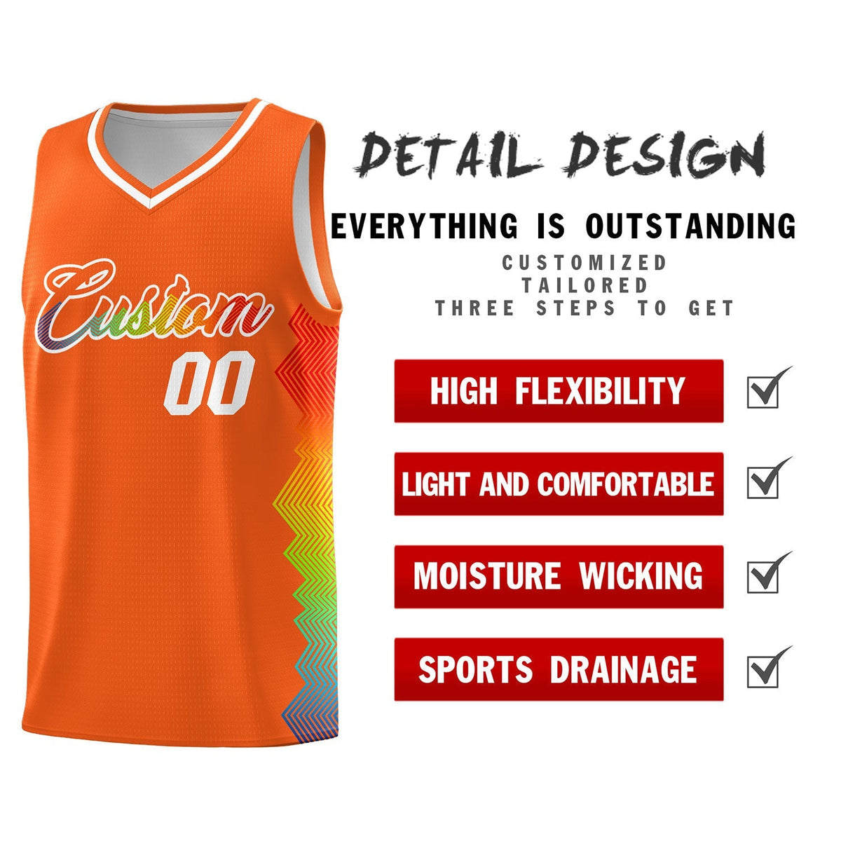 Custom Orange Denver Nuggets Rainbow Side Sports Uniform Basketball Jersey|KXKSHOP