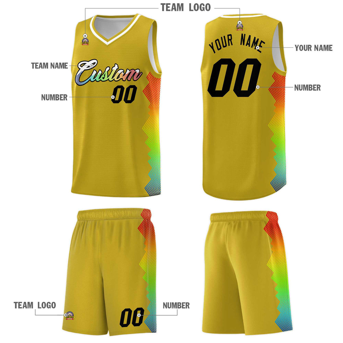 Custom Old Gold Denver Nuggets Rainbow Side Sports Uniform Basketball Jersey|KXKSHOP