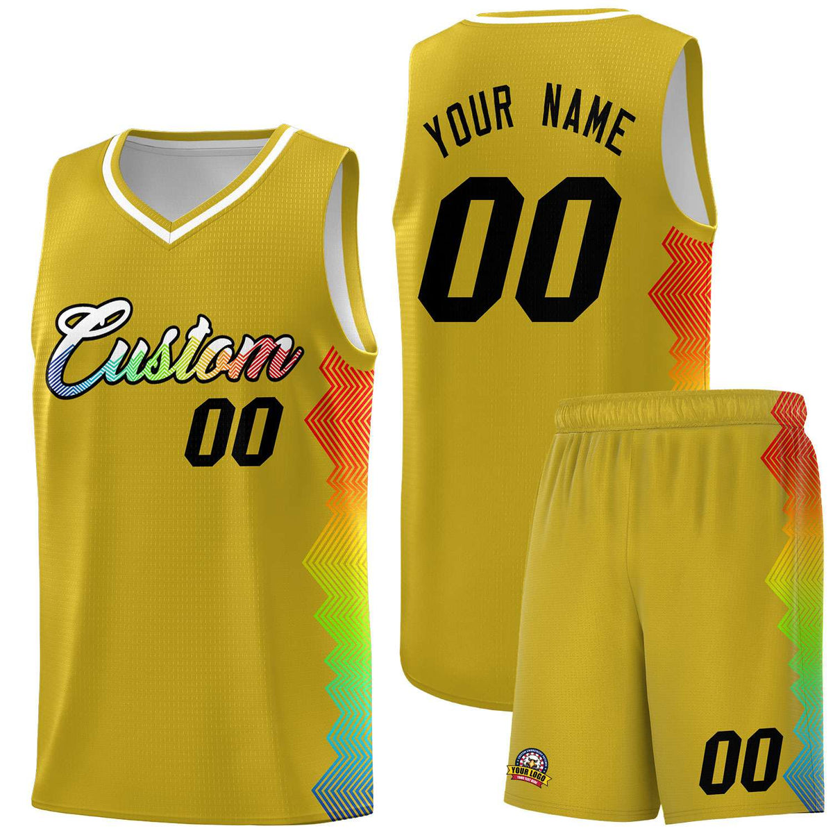 Custom Old Gold Denver Nuggets Rainbow Side Sports Uniform Basketball Jersey|KXKSHOP