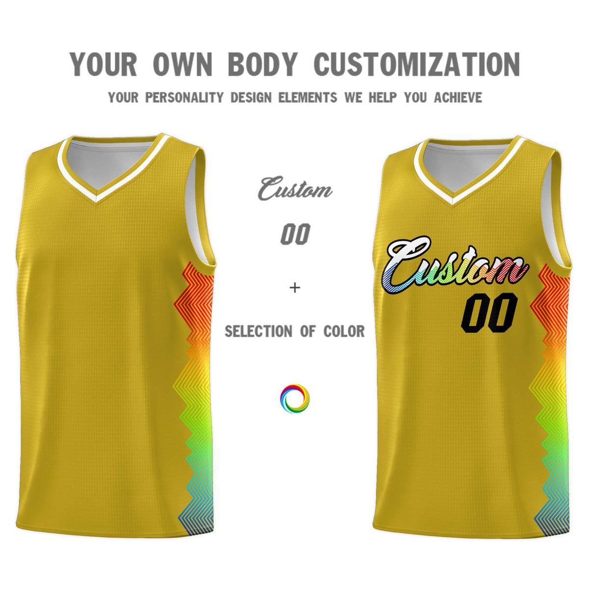 Custom Old Gold Denver Nuggets Rainbow Side Sports Uniform Basketball Jersey|KXKSHOP
