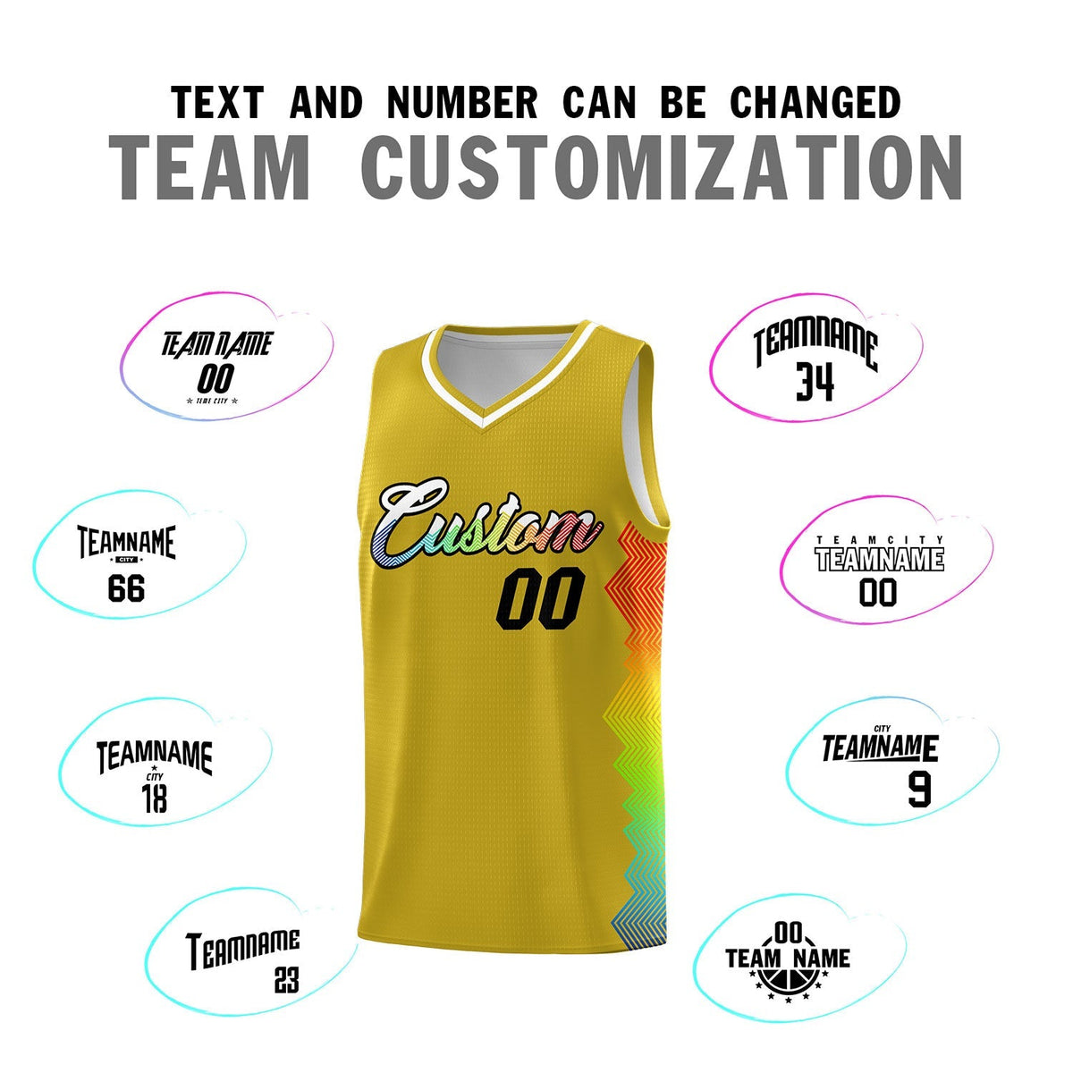 Custom Old Gold Denver Nuggets Rainbow Side Sports Uniform Basketball Jersey|KXKSHOP