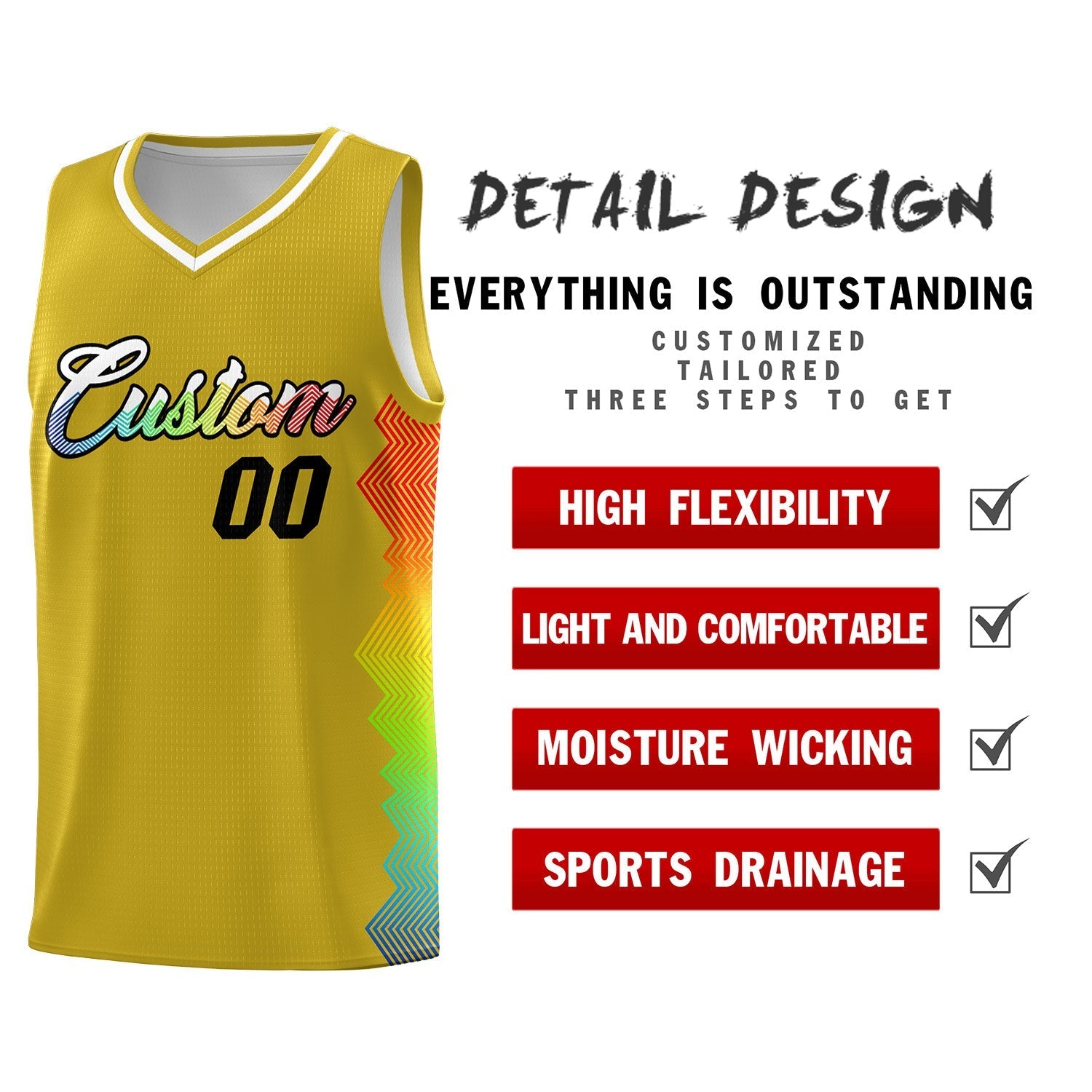 Custom Old Gold Denver Nuggets Rainbow Side Sports Uniform Basketball Jersey|KXKSHOP