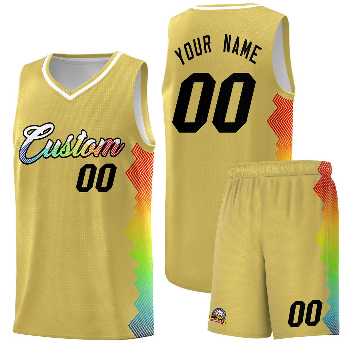 Custom Old Gold Denver Nuggets Rainbow Side Sports Uniform Basketball Jersey|KXKSHOP
