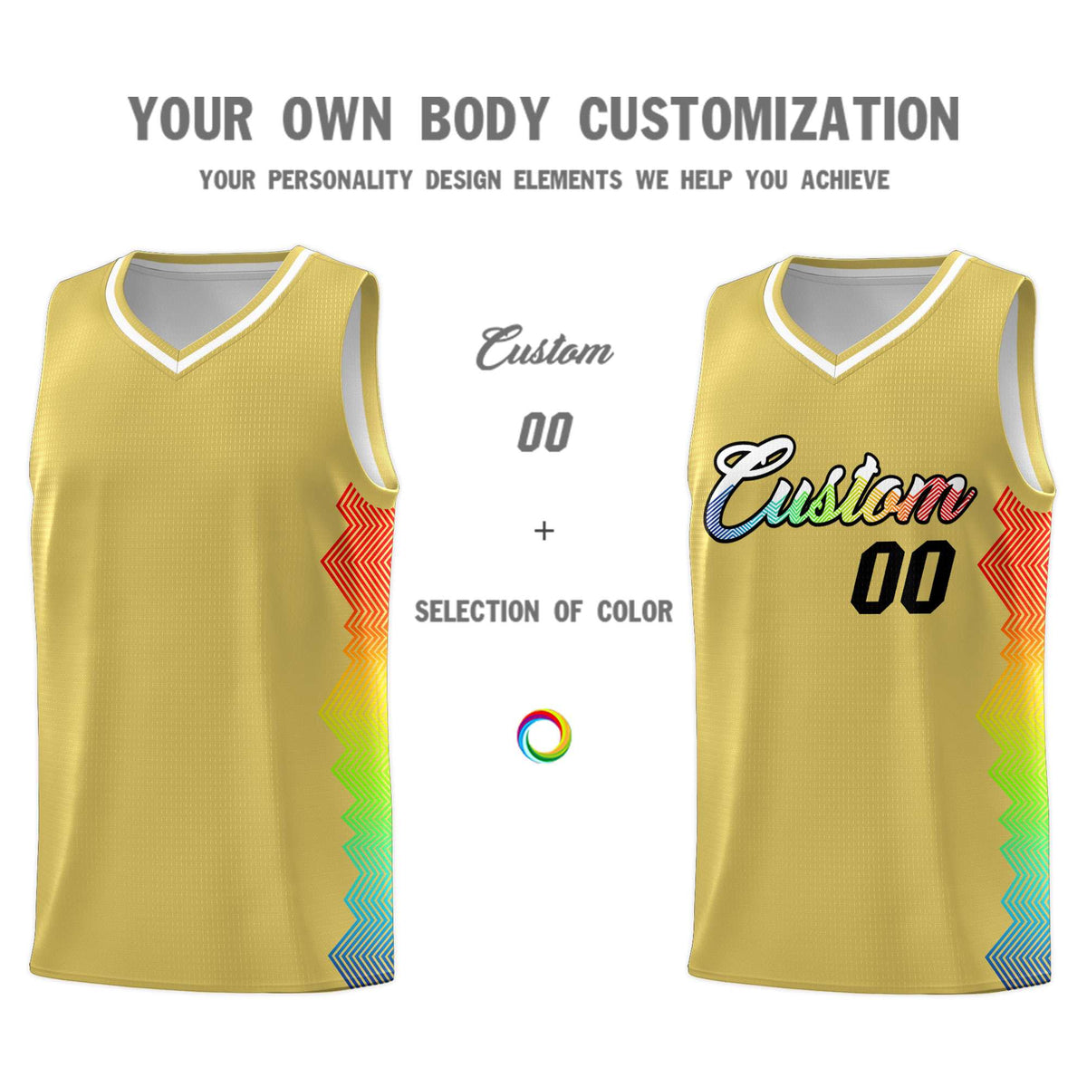 Custom Old Gold Denver Nuggets Rainbow Side Sports Uniform Basketball Jersey|KXKSHOP