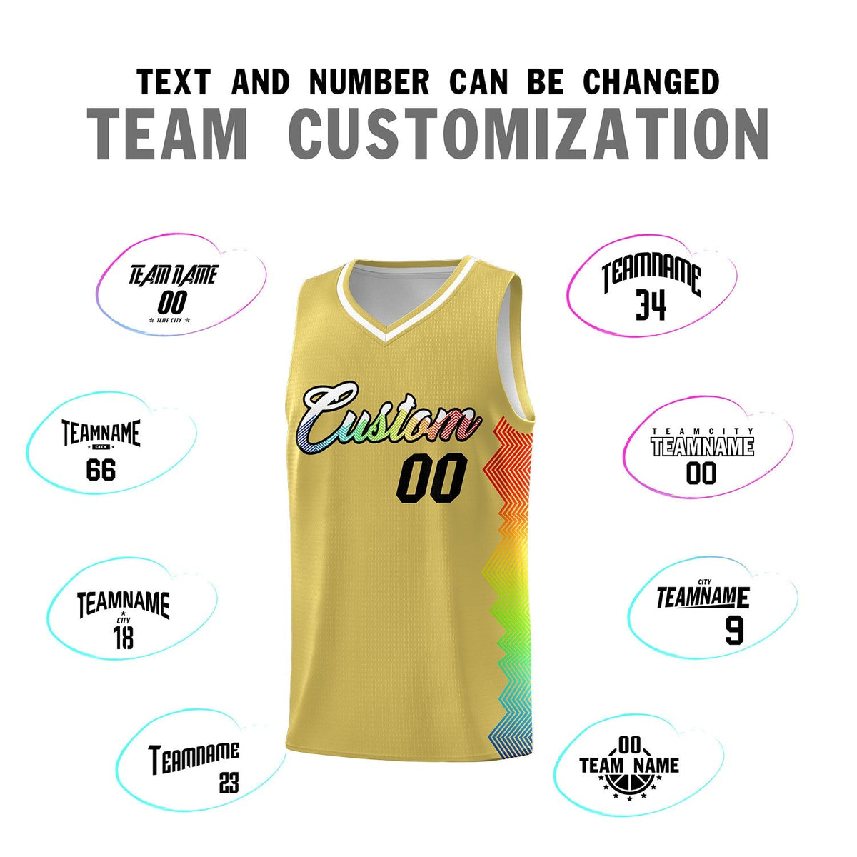 Custom Old Gold Denver Nuggets Rainbow Side Sports Uniform Basketball Jersey|KXKSHOP
