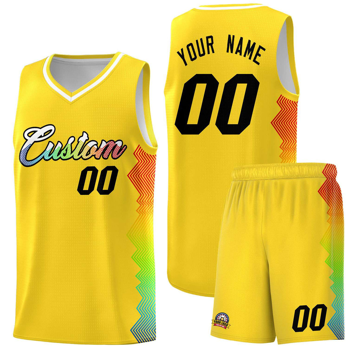 Custom Gold Denver Nuggets Rainbow Side Sports Uniform Basketball Jersey|KXKSHOP