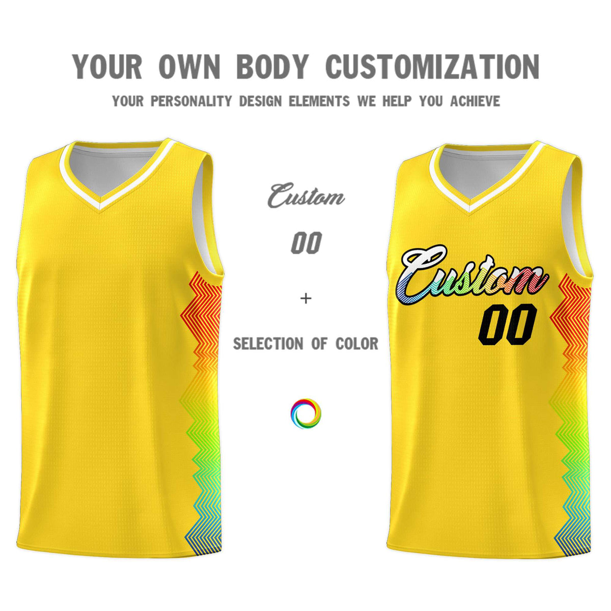 Custom Gold Denver Nuggets Rainbow Side Sports Uniform Basketball Jersey|KXKSHOP
