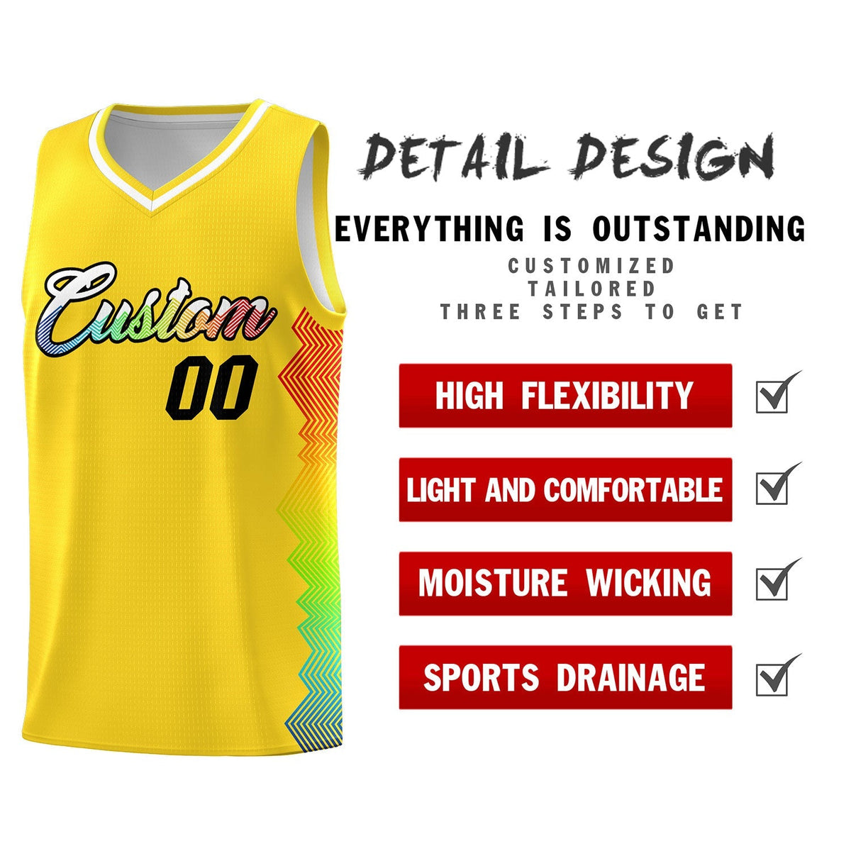 Custom Gold Denver Nuggets Rainbow Side Sports Uniform Basketball Jersey|KXKSHOP