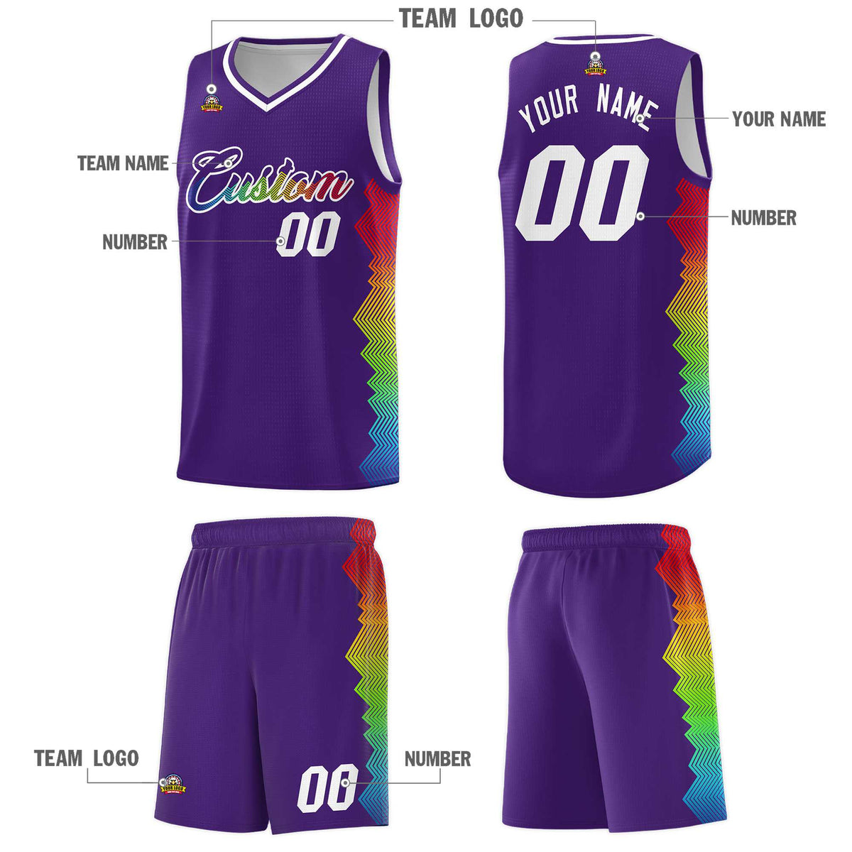 Custom Purple Denver Nuggets Rainbow Side Sports Uniform Basketball Jersey|KXKSHOP
