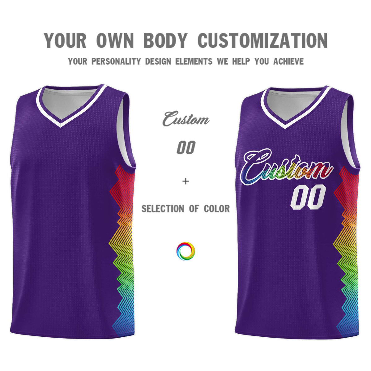 Custom Purple Denver Nuggets Rainbow Side Sports Uniform Basketball Jersey|KXKSHOP