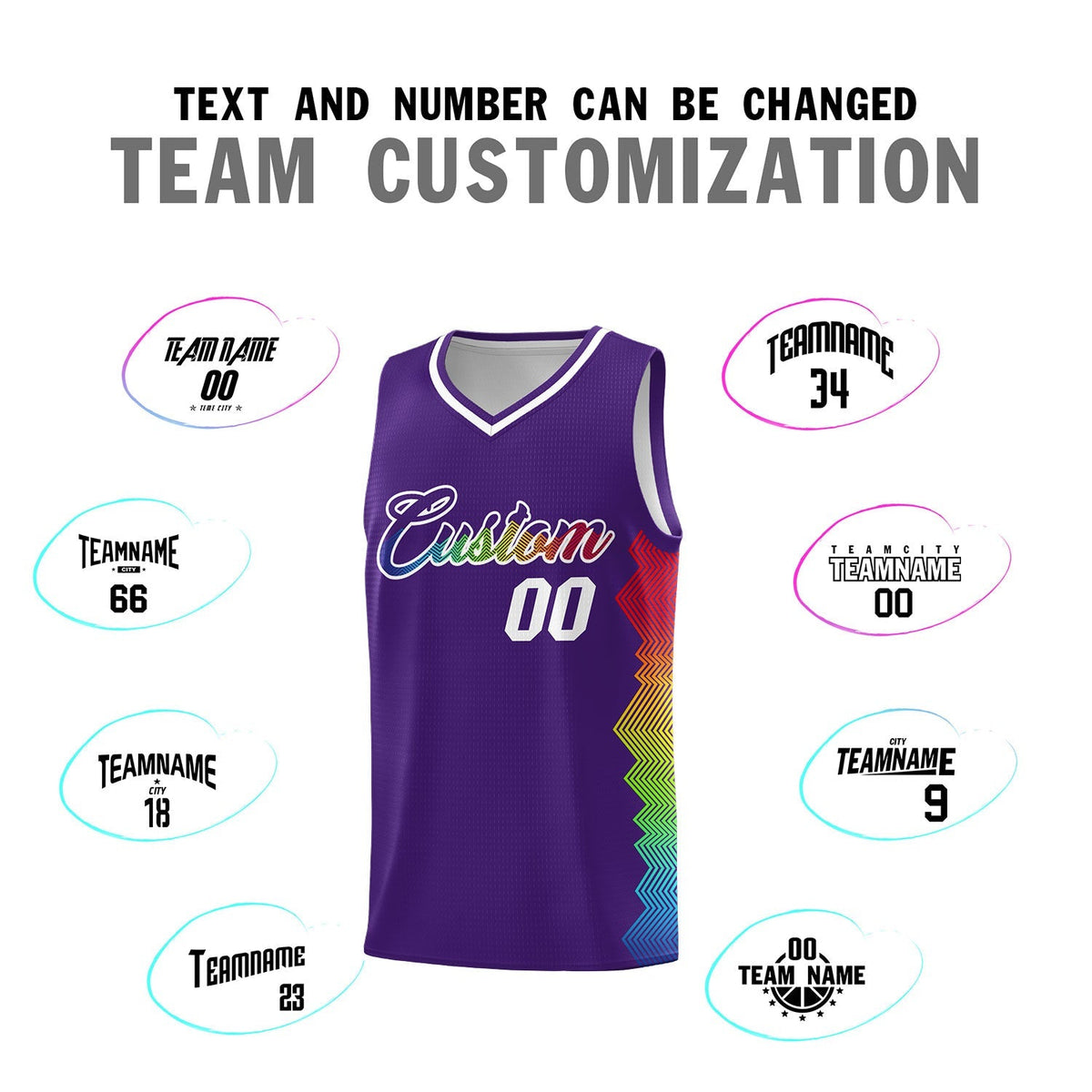 Custom Purple Denver Nuggets Rainbow Side Sports Uniform Basketball Jersey|KXKSHOP