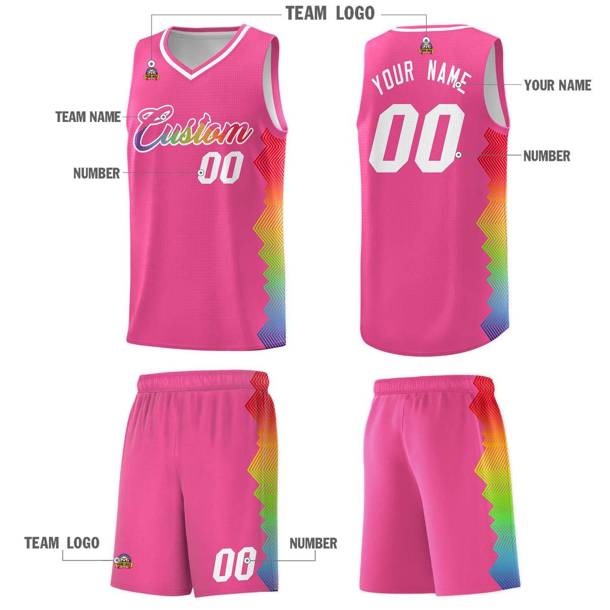 Custom Pink Denver Nuggets Rainbow Side Sports Uniform Basketball Jersey|KXKSHOP