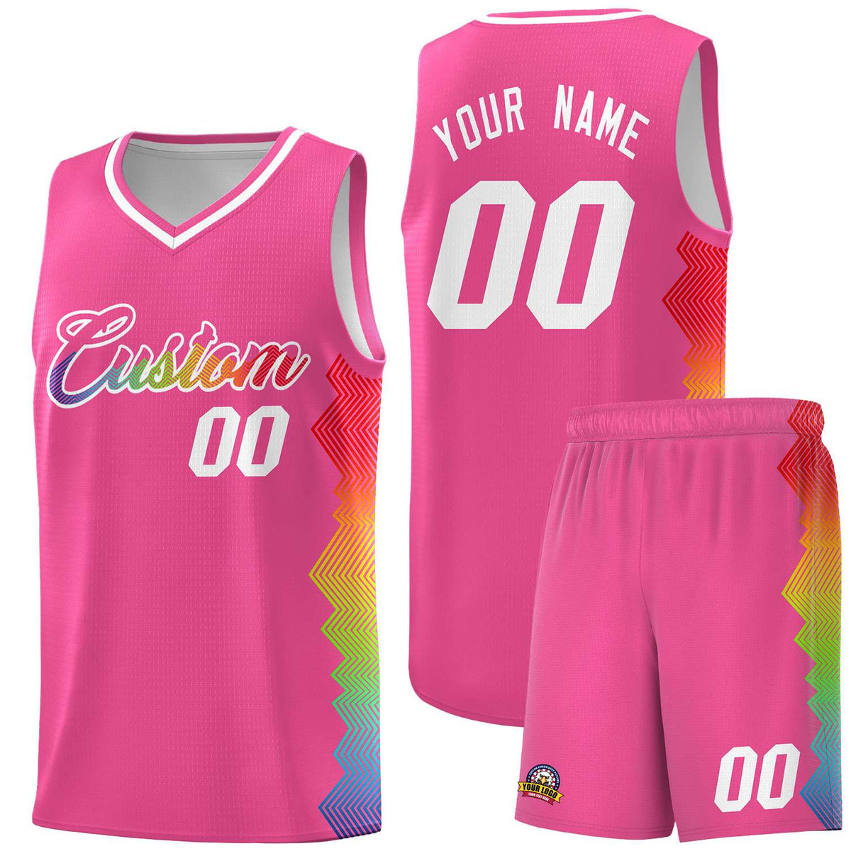 Custom Pink Denver Nuggets Rainbow Side Sports Uniform Basketball Jersey|KXKSHOP