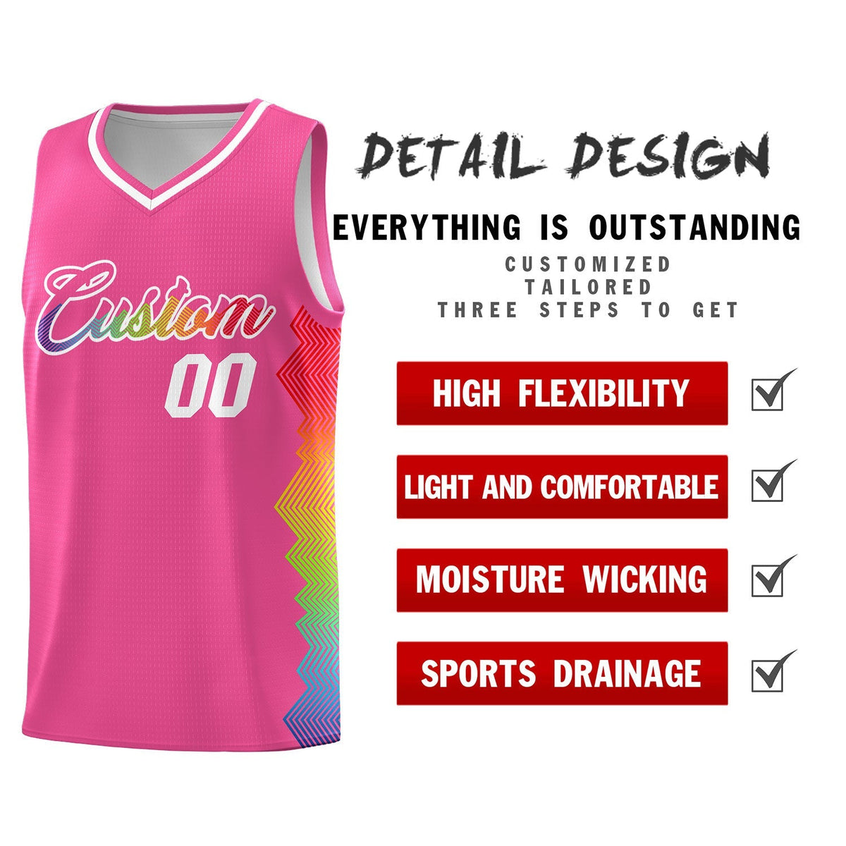 Custom Pink Denver Nuggets Rainbow Side Sports Uniform Basketball Jersey|KXKSHOP