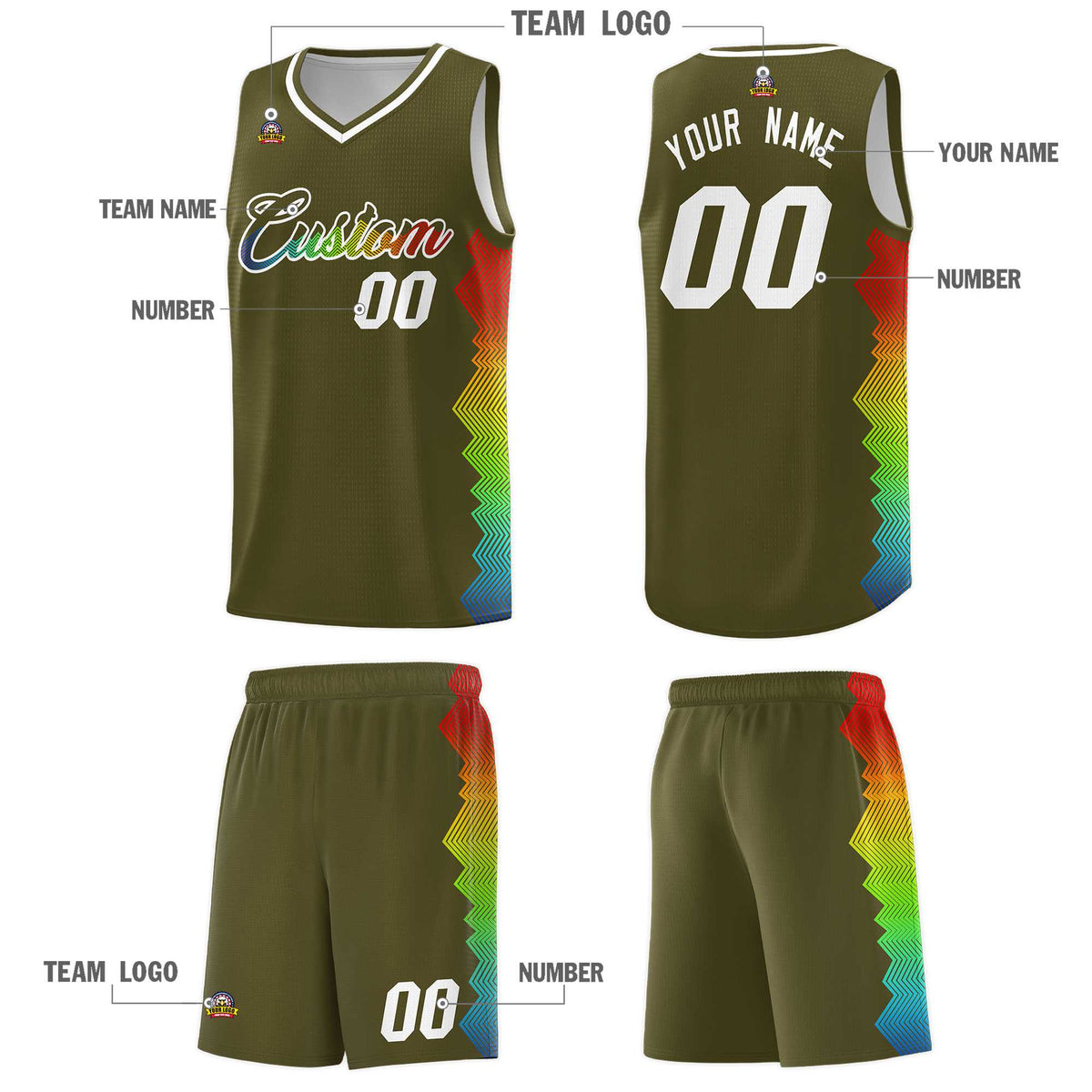 Custom Olive Denver Nuggets Rainbow Side Sports Uniform Basketball Jersey|KXKSHOP