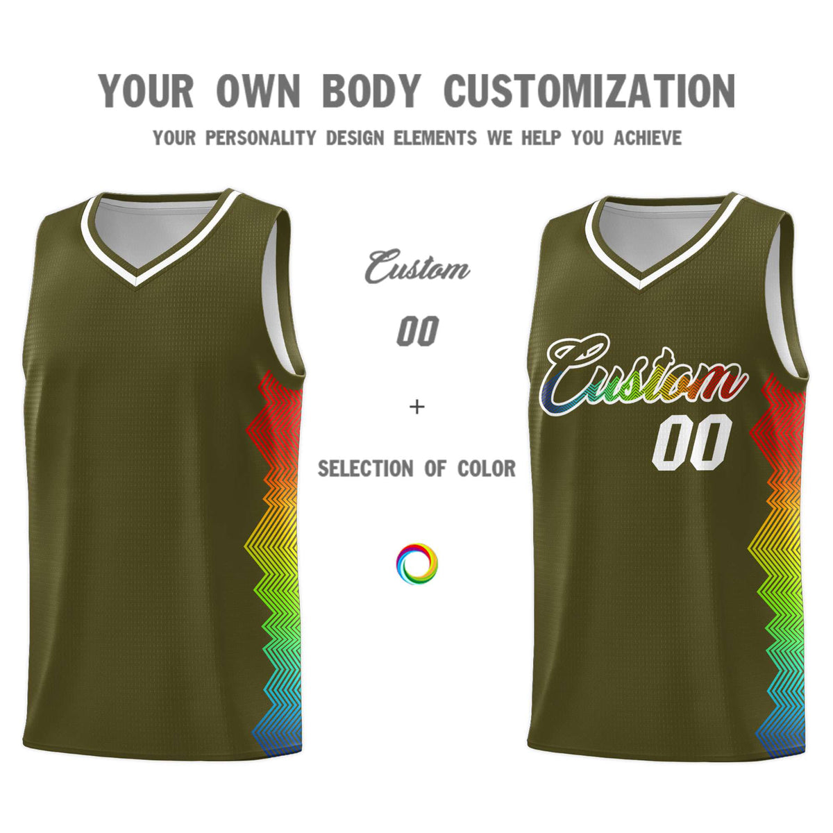 Custom Olive Denver Nuggets Rainbow Side Sports Uniform Basketball Jersey|KXKSHOP