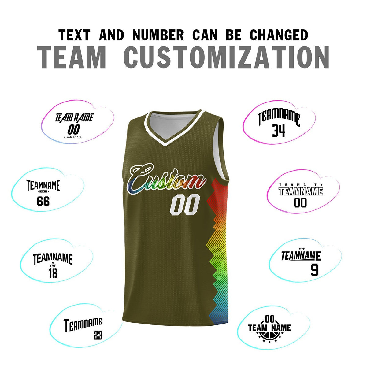 Custom Olive Denver Nuggets Rainbow Side Sports Uniform Basketball Jersey|KXKSHOP