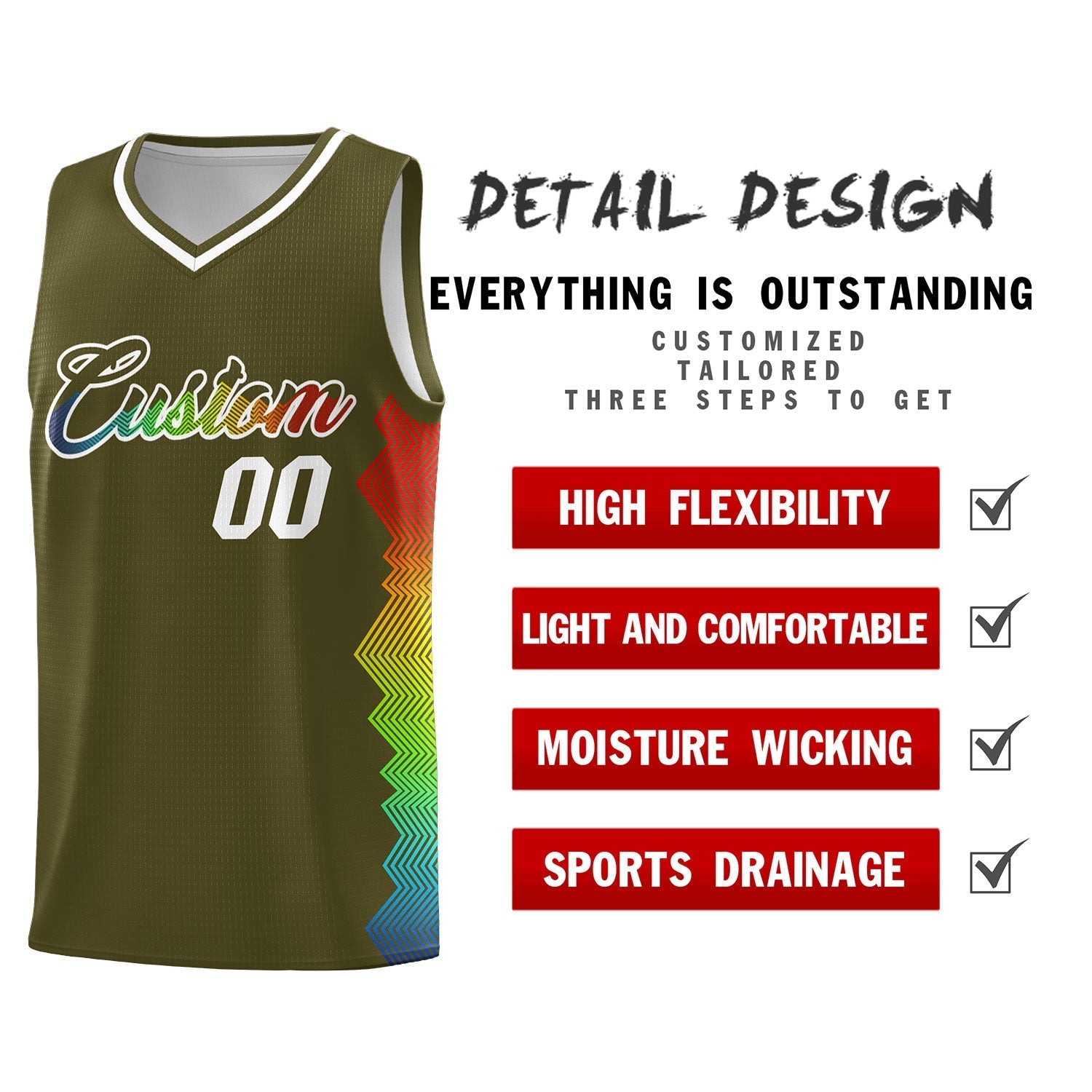 Custom Olive Denver Nuggets Rainbow Side Sports Uniform Basketball Jersey|KXKSHOP