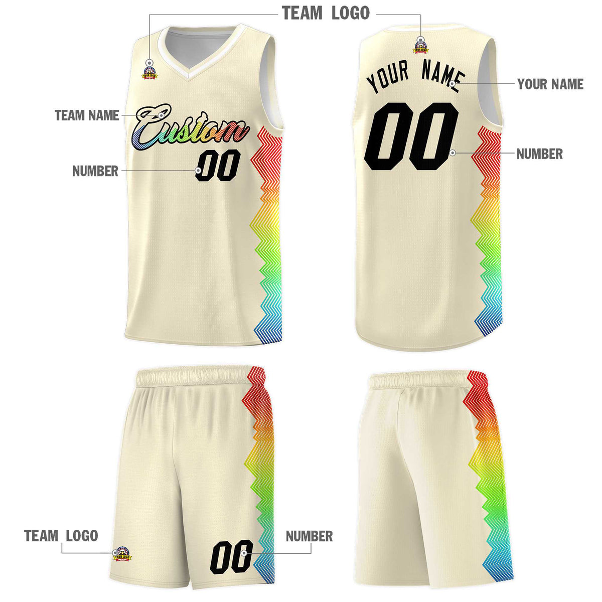 Custom Cream Denver Nuggets Rainbow Side Sports Uniform Basketball Jersey|KXKSHOP