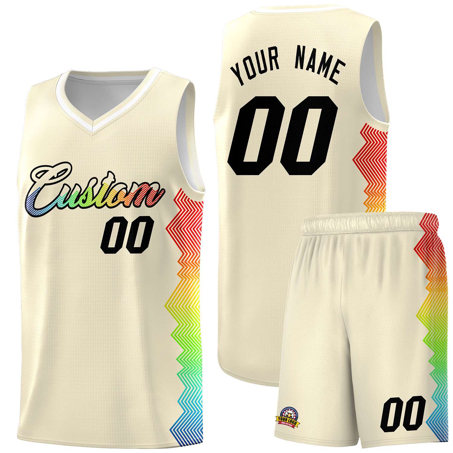 Custom Cream Denver Nuggets Rainbow Side Sports Uniform Basketball Jersey|KXKSHOP
