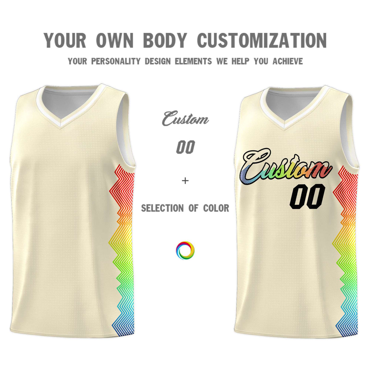 Custom Cream Denver Nuggets Rainbow Side Sports Uniform Basketball Jersey|KXKSHOP