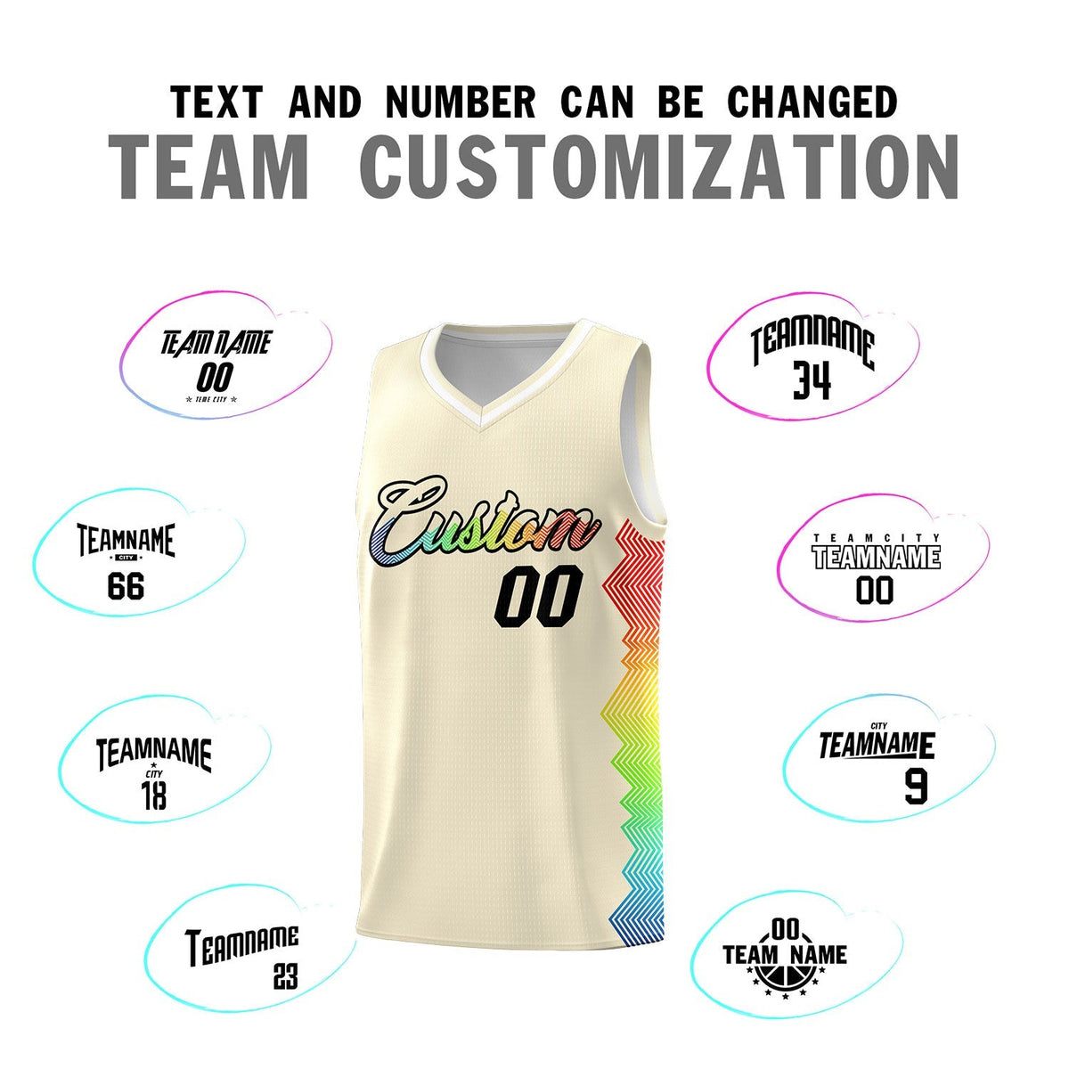 Custom Cream Denver Nuggets Rainbow Side Sports Uniform Basketball Jersey|KXKSHOP