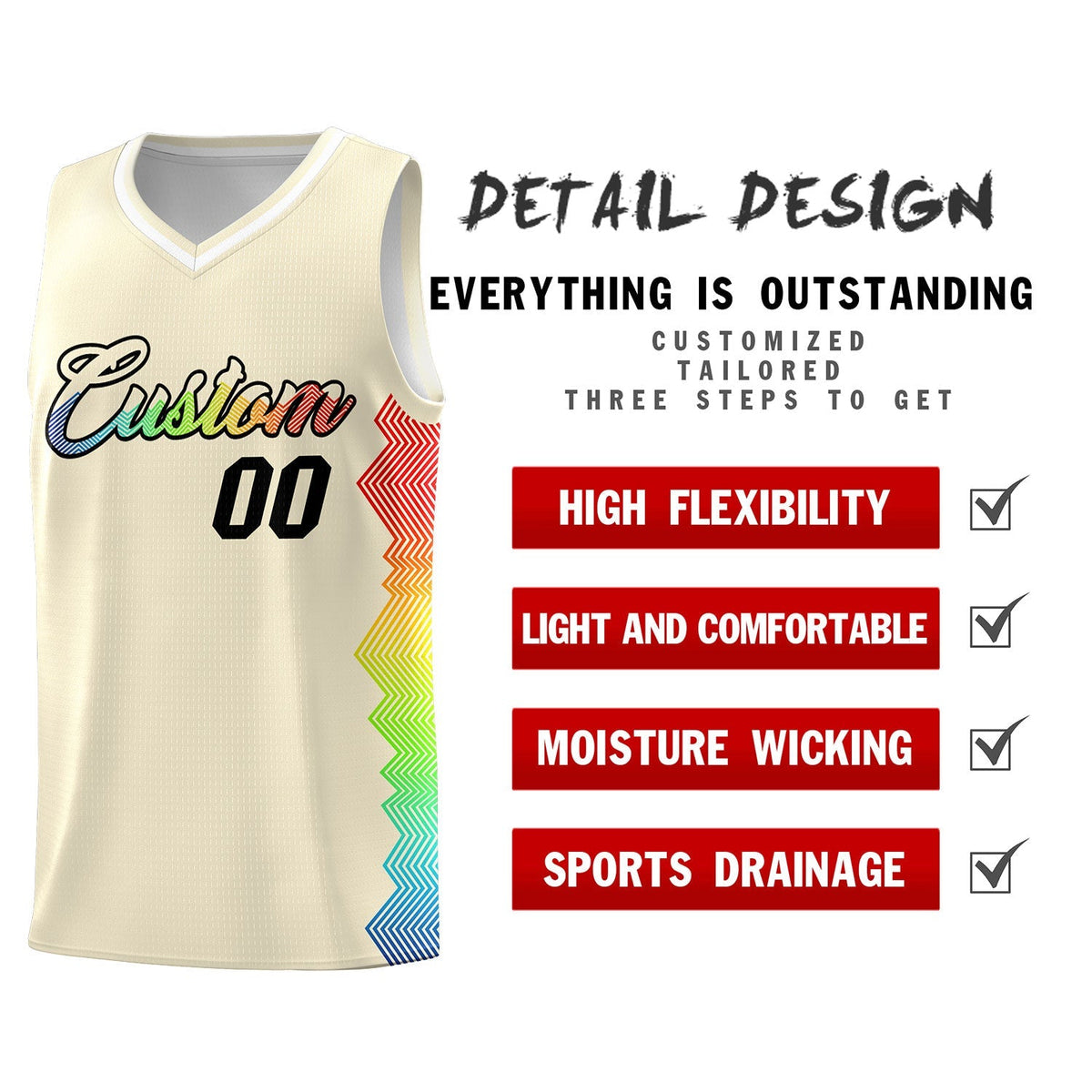 Custom Cream Denver Nuggets Rainbow Side Sports Uniform Basketball Jersey|KXKSHOP