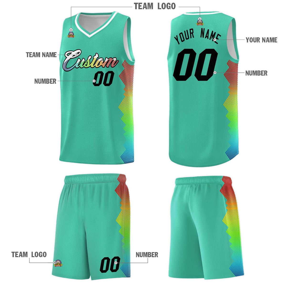 Custom Bright Green Denver Nuggets Rainbow Side Sports Uniform Basketball Jersey|KXKSHOP
