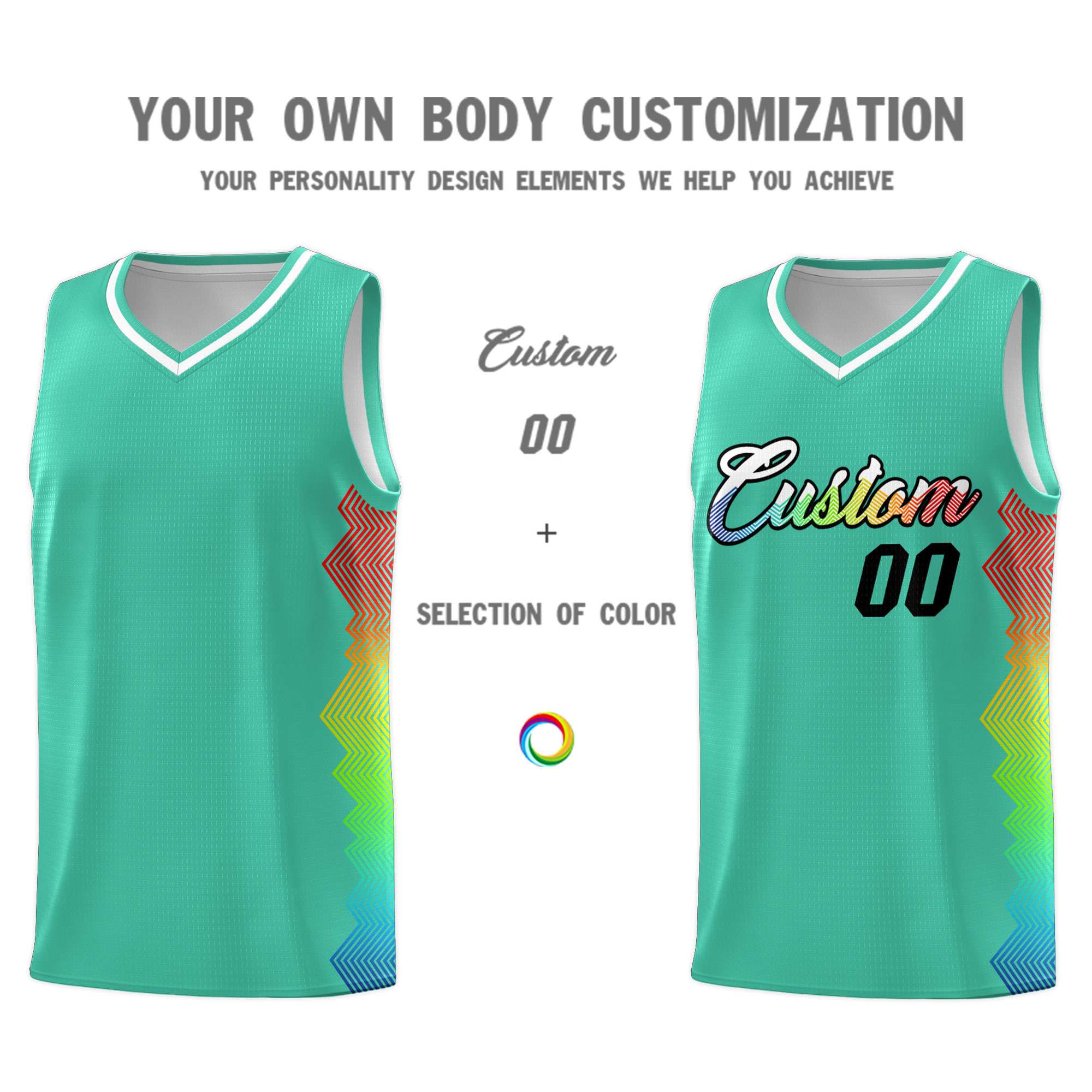 Custom Bright Green Denver Nuggets Rainbow Side Sports Uniform Basketball Jersey|KXKSHOP