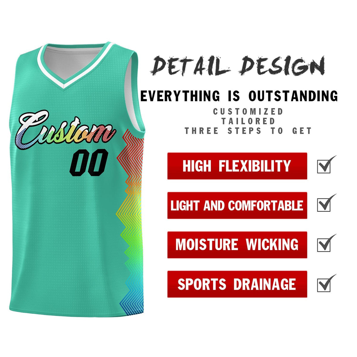 Custom Bright Green Denver Nuggets Rainbow Side Sports Uniform Basketball Jersey|KXKSHOP