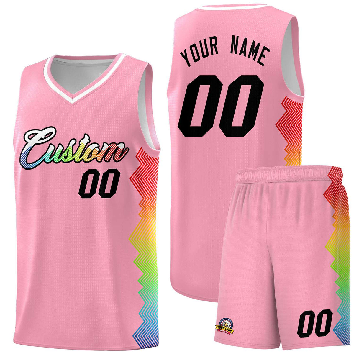 Custom Light Pink Denver Nuggets Rainbow Side Sports Uniform Basketball Jersey|KXKSHOP
