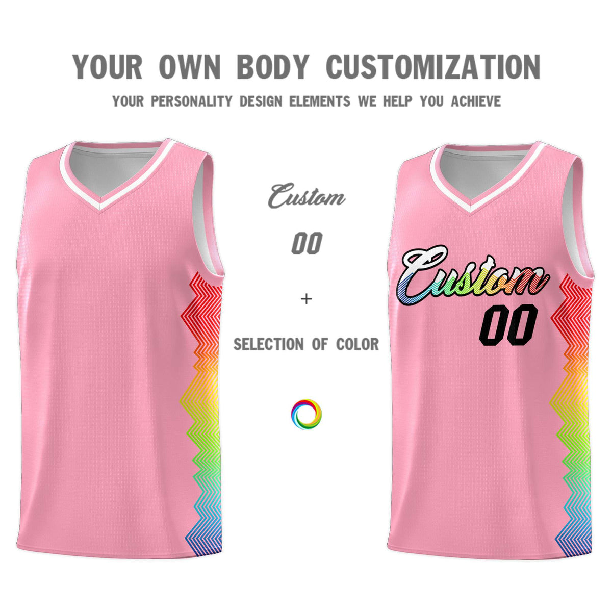 Custom Light Pink Denver Nuggets Rainbow Side Sports Uniform Basketball Jersey|KXKSHOP
