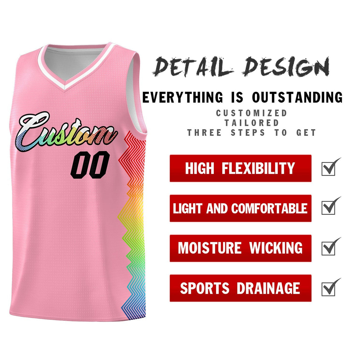 Custom Light Pink Denver Nuggets Rainbow Side Sports Uniform Basketball Jersey|KXKSHOP