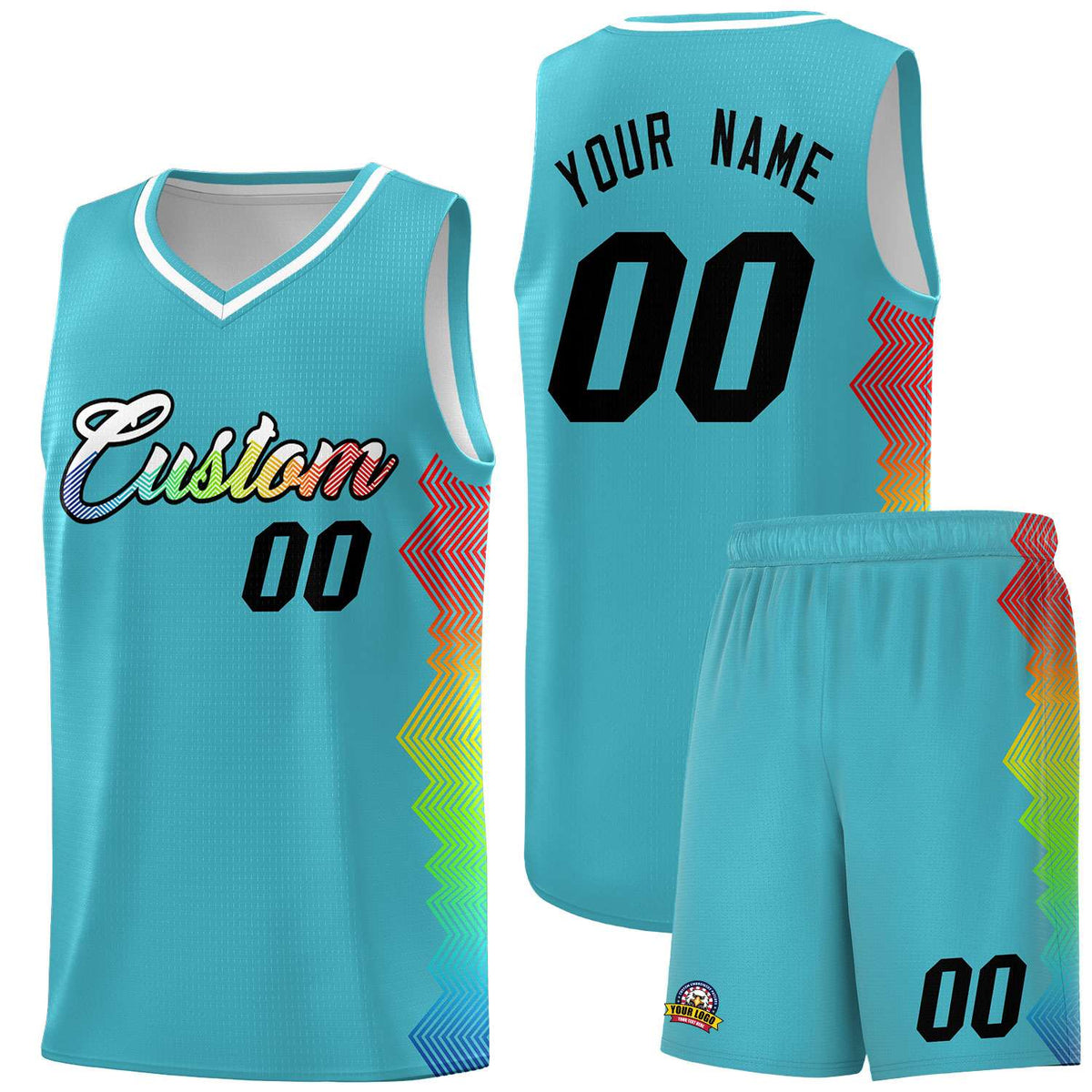 Custom Sky Blue Denver Nuggets Rainbow Side Sports Uniform Basketball Jersey|KXKSHOP