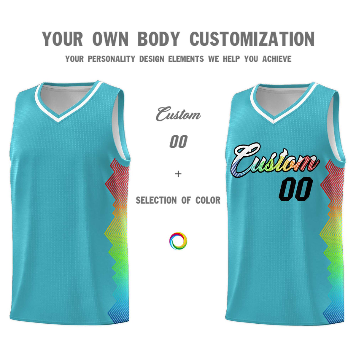 Custom Sky Blue Denver Nuggets Rainbow Side Sports Uniform Basketball Jersey|KXKSHOP