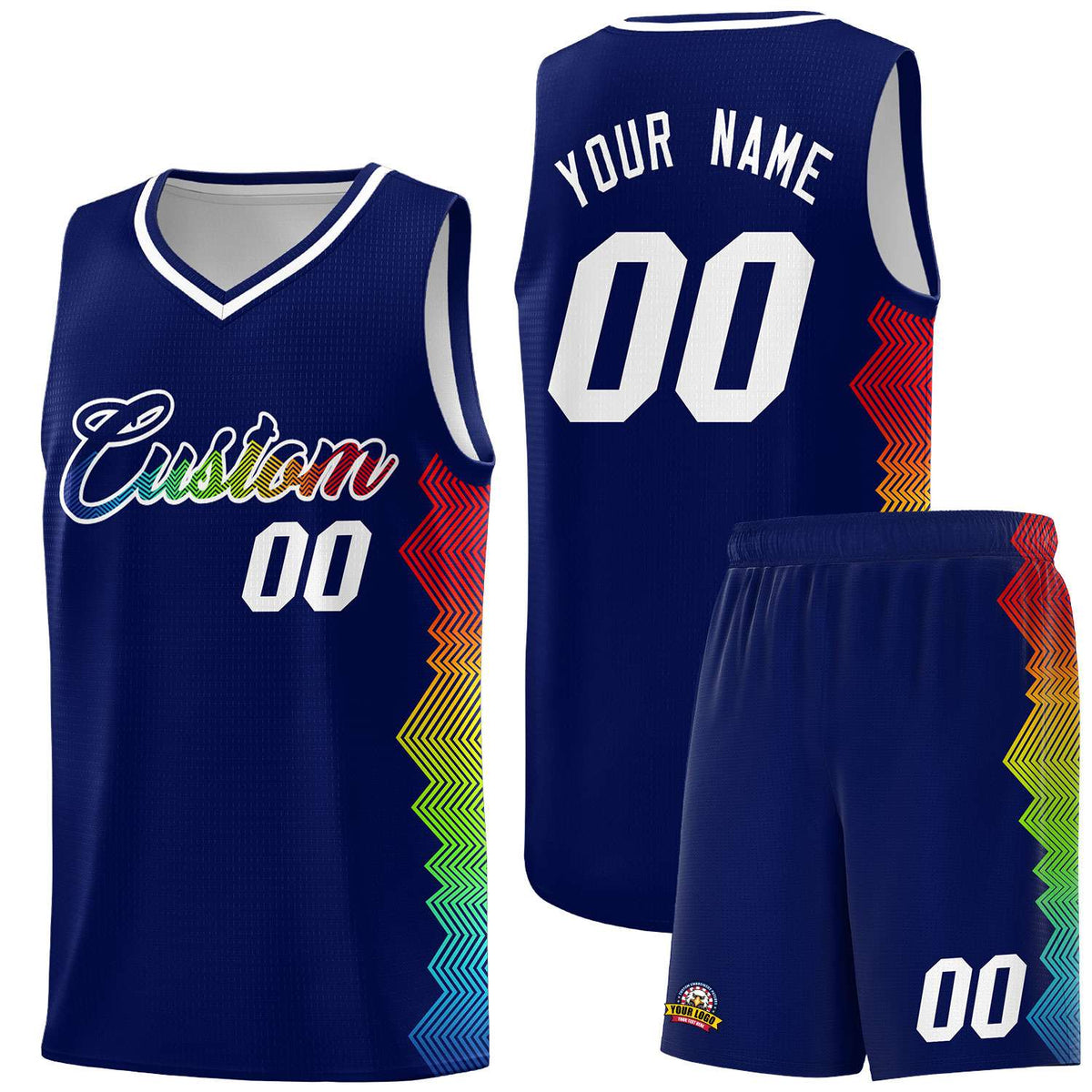 Custom Navy Denver Nuggets Rainbow Side Sports Uniform Basketball Jersey|KXKSHOP