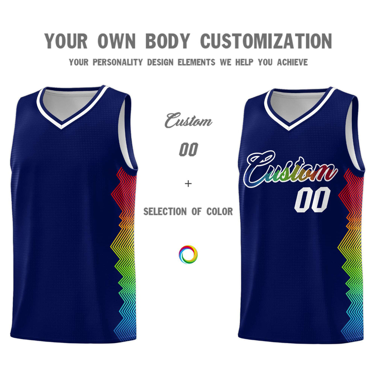 Custom Navy Denver Nuggets Rainbow Side Sports Uniform Basketball Jersey|KXKSHOP