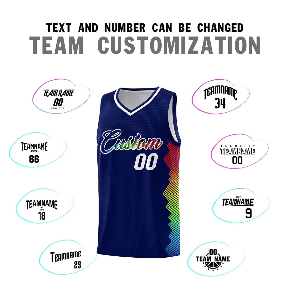 Custom Navy Denver Nuggets Rainbow Side Sports Uniform Basketball Jersey|KXKSHOP