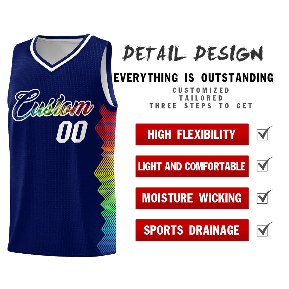 Custom Navy Denver Nuggets Rainbow Side Sports Uniform Basketball Jersey|KXKSHOP