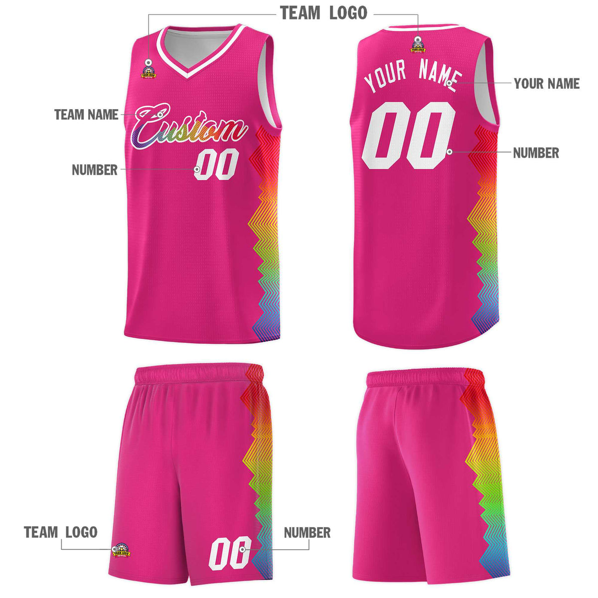 Custom Rose Red Denver Nuggets Rainbow Side Sports Uniform Basketball Jersey|KXKSHOP