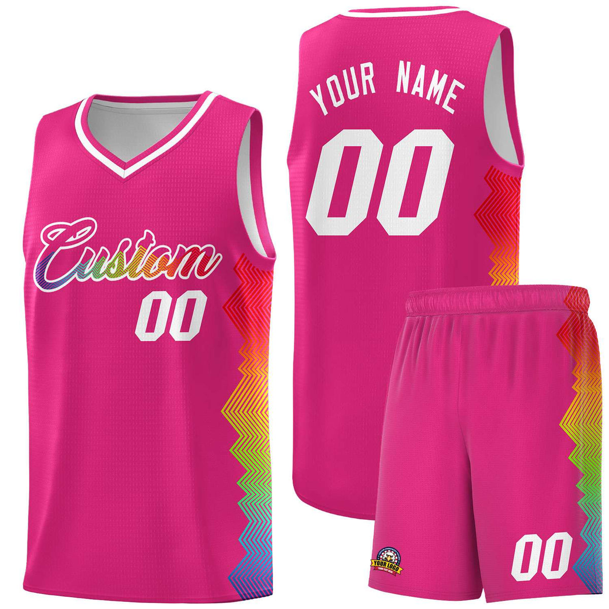 Custom Rose Red Denver Nuggets Rainbow Side Sports Uniform Basketball Jersey|KXKSHOP