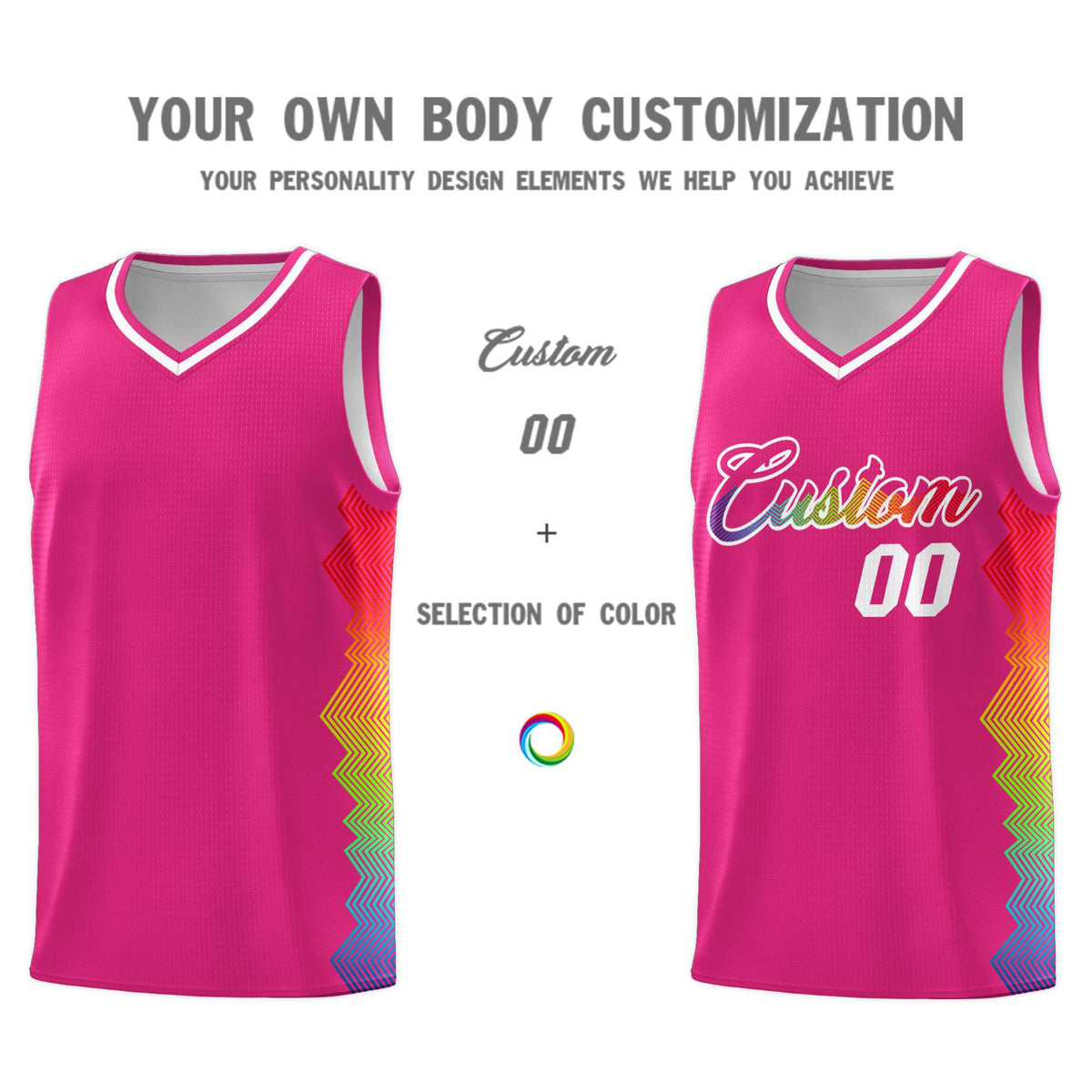 Custom Rose Red Denver Nuggets Rainbow Side Sports Uniform Basketball Jersey|KXKSHOP