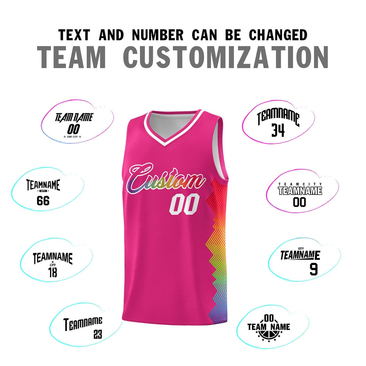 Custom Rose Red Denver Nuggets Rainbow Side Sports Uniform Basketball Jersey|KXKSHOP