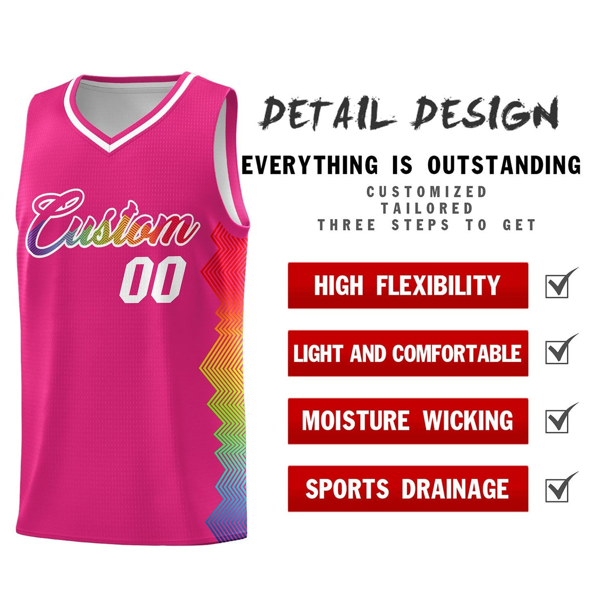 Custom Rose Red Denver Nuggets Rainbow Side Sports Uniform Basketball Jersey|KXKSHOP